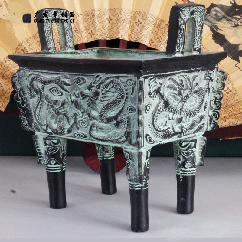 Antiguo quemador de incienso chino de bronce de cuatro patas decoración vintage para el hogar Foto 1 de 4