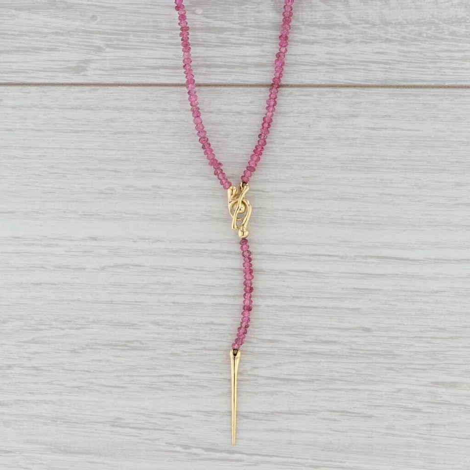 Collar Lariat de cuentas de turmalina rosa oro 18k 16,5" diseñador Nordstrom Foto 1 de 4