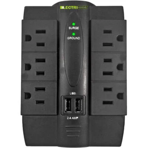 6 AC Outlet White Power Surge Protector 2 Ports USB Wall Charger in Black - Picture 1 of 1