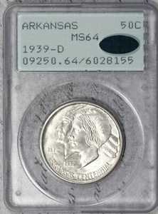 1939-D Arkansas Commemorative Half Dollar PCGS MS64 CAC Rattler Holder! #EFT5 - Picture 1 of 4