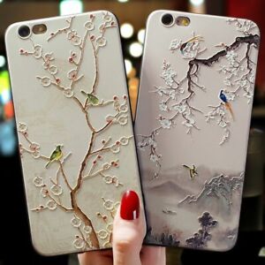 3D Embossed Relief Phone Case Koi Fish Bird Floral Cover For Samsung S10 S20 S21