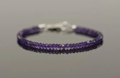 A++天然3-4毫米紫水晶刻面圆形宝石珠女式手链6-8英寸 — 第 1/4 张图片