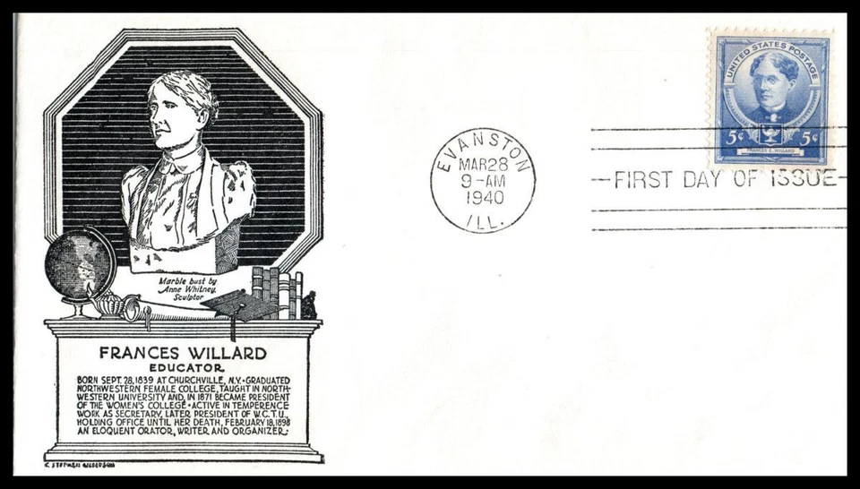 1940 Frances E. Willard educator FDC Sc 872-8 with Anderson black cachet (2H - Image 1 of 1