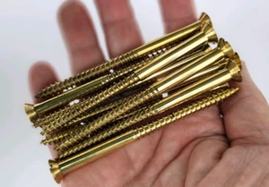 190 N.O.S. 4" X 14 FLAT HEAD SLOTTED SOLID BRASS SCREWS, $1.29 EACH - Picture 1 of 6