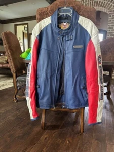 Harley Davidson leather jacket XXL Rapid City Red, White and Blue, Original Tags - Picture 1 of 8