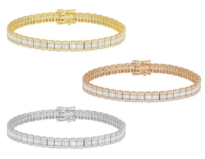 Brazalete Tenis Baguette Rectangular 5 CT Diamante Real Oro 7MM 7"/8" Foto 1 de 4