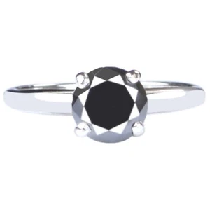 0.70Ct Round Shape Natural Black Diamond Solitaire Ring In 925 Sterling Silver - Picture 1 of 8
