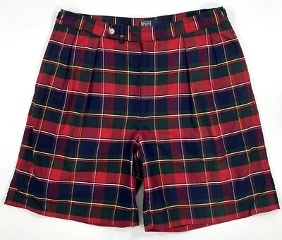 Vintage Polo Ralph Lauren Mens Pleated Shorts Size 36 Red Plaid Made In USA - Image 1 of 4