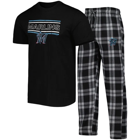 Men's Concepts Sport Black/Gray Miami Marlins Badge T-Shirt & Pants Sleep Set Cover