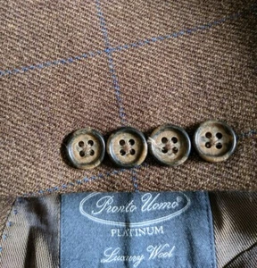 48R Pronto Uomo Brown Windowpane Check Ticket Pocket Blazer Jacket Sport Coat - Picture 1 of 6