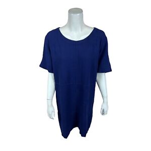 Denim & Co. Women's Linen Blend Knit Midi Dress with Pockets Solid Navy 1X Size