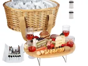 Picknickkorb aus Weide, isolierte Kühlbox, klappbares Tablett, Besteck für 2 - Bild 1 von 16