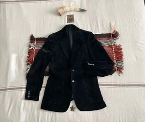 70s Velvet Blazer Jacket Black S-M 38" Wide Lapel Vintage Cluster Sweden Superb - Picture 1 of 22