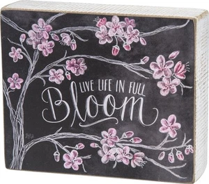 Primitive Wood Box Sign~"LIVE LIFE IN FULL BLOOM"~Wall Art/Sitter~Flower/Tree - Picture 1 of 1