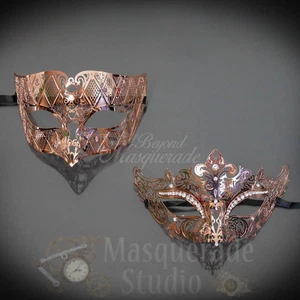 Couples Rose Gold Simplistic and Luxury Costume Party Masquerade Masks Set - Picture 1 of 4
