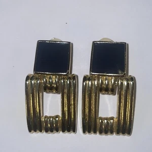 Pendientes con clip de aldaba de puerta tono dorado de colección de los años 90 esmaltados azules - Imagen 1 de 4