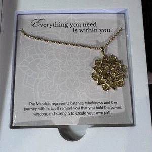 18k Gold Plated Mandala Necklace Gift Anniversary Pendant 20” Adjustable Chain - Picture 1 of 8