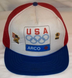 De colección Arco EE. UU. Anillos Olímpicos Rojo Blanco Azul Ajustable Trucker Gorra Sombrero con Alfileres - Imagen 1 de 7