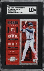 RONALD ACUNA JR. - 2018 PANINI CONTENDERS OPTIC RUBY WAVE ROOKIE /199 #4 SGC 10 - Picture 1 of 5