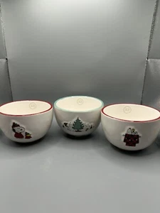 Rae Dunn Peanuts Snoopy Christmas Dipping Bowls Set Of 3 NEW - Picture 1 of 7