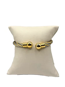 Gold & Silver-Plated Twisted Cable Bangle With Ball End Accents - Picture 1 of 5