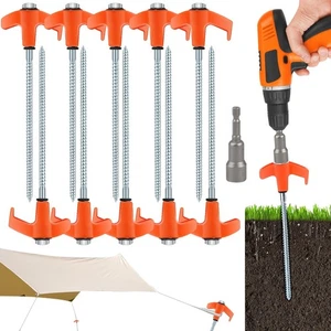 10 Pcs 8 Inch Screw in Tent Stakes Tent Pegs Heavy Duty, Camping Stakes - Picture 1 of 5