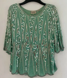 Green Vintage Frank Usher Sequin Top - Picture 1 of 10