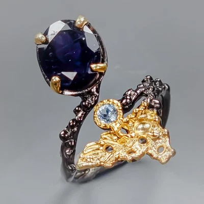 Handmade Natural Iolite Ring 925 Sterling Silver Size 7 /R435837 - Image 1 of 4