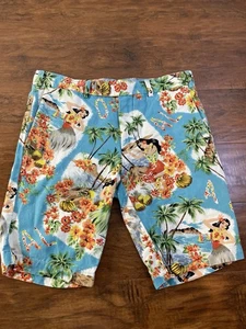 Polo Ralph Lauren Shorts Slim Fit Mens Size 30 Hawaiian All Over Print Hulu Girl - Picture 1 of 11