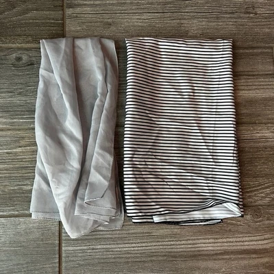 Women's Neutral Striped Jersey Knit Fabric & Sheer Chiffon Scarf Bundle - Image 1 of 3