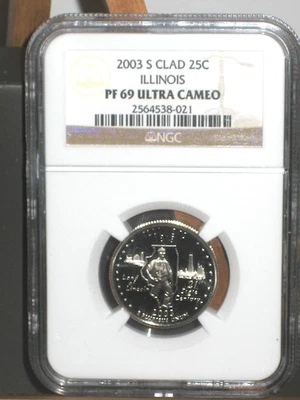 2003 S NGC PR69 Ultra Cameo Clad Illinois  25c State Quarter PF-69 UCAM - Image 1 of 4