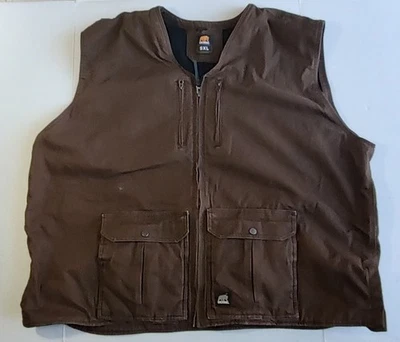 Berne Canvas Cargo Vest Jacket Mens 5XL Brown Duck Hunting Fleece Lined Full Zip - Image 1 of 4