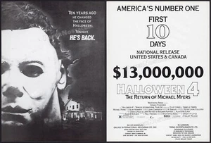 HALLOWEEN 4 - Orig. Anuncio comercial 1988/póster_ 1st 10 Days_ Return of Michael Myers - Imagen 1 de 3