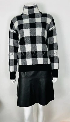 Suéter Ralph Lauren Para Mujer Buffalo Cuadros Manga Flecos L Nuevo Con Etiquetas $155 Negro/Blanco Foto 1 de 4
