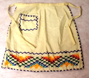 Handmade Folk Art Vintage Childs Apron Rainbow Cross Stitch Muslin cross stitch - Picture 1 of 4