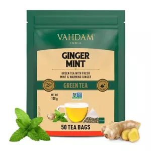 VAHDAM, Ginger Mint Green Tea Bags (50 Count) World Wide - Picture 1 of 6
