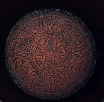 Singing bowl - Orange and Black with Buddha - Aluminum - 8" - Image 1 of 4
