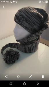 Beautiful long tail hat - Hat & Scarf, Knitting machine, shades of brown & black - Picture 1 of 3