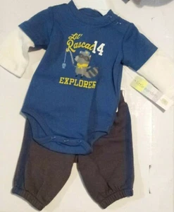 2 Piece Boys Little Wonders Set Raccoon lil Rascal Explorer New Born Outfit - Picture 1 of 4