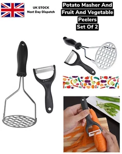 Potato Masher with Fruit Vegetable Peeler Set Of 2 Masher Utensil Stainless UK - Picture 1 of 13