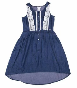 Elegant GUESS Girls' Sleeveless Dress with Lace Trim - Dark Stone, Hi-Low Hem, S - Picture 1 of 1