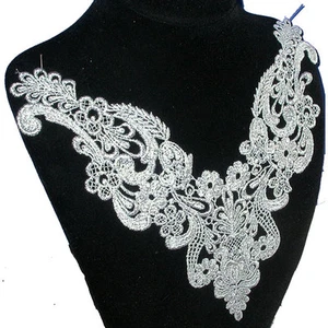 Venise Lace Yoke Applique Metallic Silver Large 10" x 10" approx - Picture 1 of 1