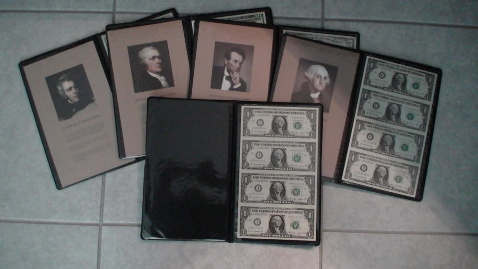 FIVE UNCUT SHEETS NOTES CHOICE UNCIRCULATED $1,$5,$10,$20 BILLS IN BEP FOLDERS! - Image 1 of 4