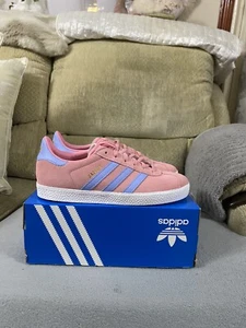 Adidas Originals Gazelle J Pink Blue White Trainers Shoes BNIB Size 4.5uk JH6082 - Picture 1 of 19