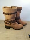 Banddlino Women's Brown Leather Strapped Buckle Boots Size 8M