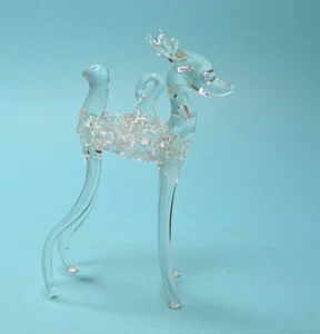 Spun Clear Glass Reindeer Christmas Tree Ornament 4" - Picture 1 of 4