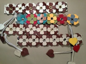 Leather Flower And Heart Charm Bracelets, Different Colours Available. - Picture 1 of 5