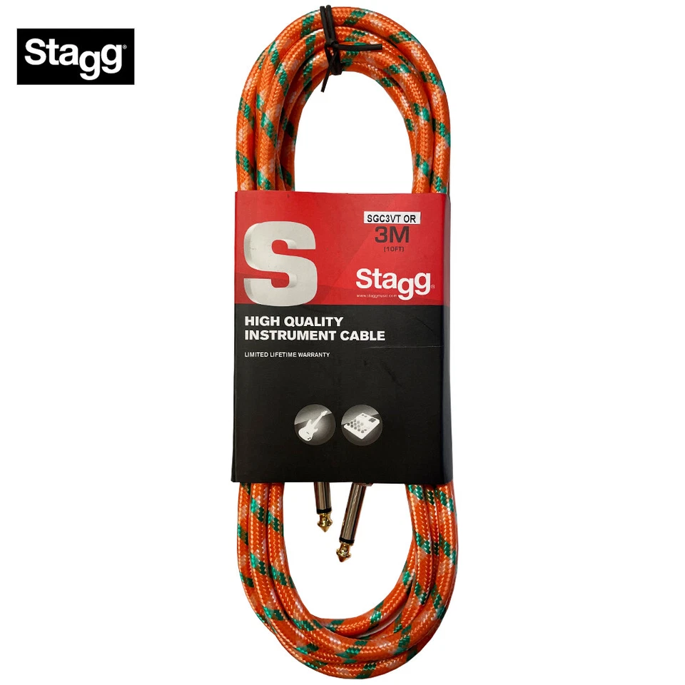Cable de instrumento de guitarra de tweed vintage serie S Stagg de 10 pies - naranja SGC3VT O Foto 1 de 1
