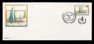U9 25c + 4c U.N. HDQTERS LEGAL ENVELOPE FDC- UNCACHETED - Imagen 1 de 2