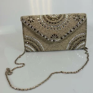 Womens Bag Crossbody Shoulder Sling Gold Chain Strap Small Embellished Glint - Picture 1 of 11